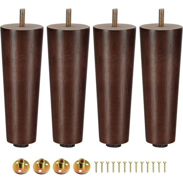 Yes4All 6 Inches Round Wood Furniture Legs Set of 4 Wooden