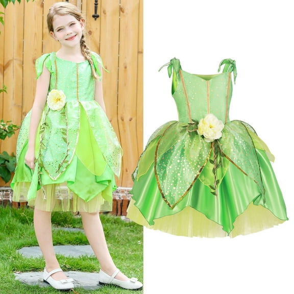 Girls Tinker Bell Costume Princess Dress Birthday Christmas Halloween Fancy-Dress