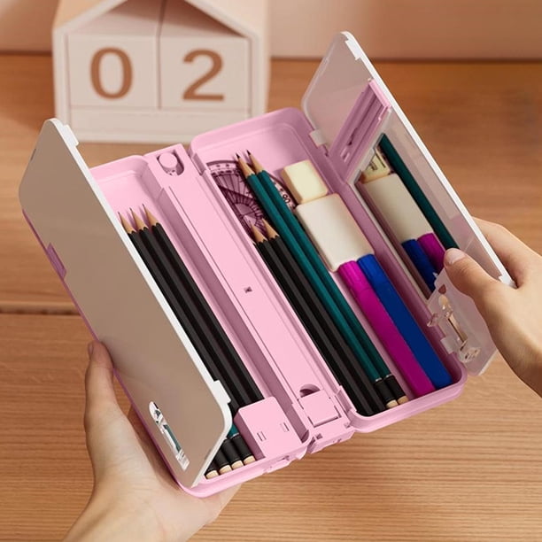 Estuche multifuncional para estudiantes con sacapuntas incorporado y soporte ajustable para libros | Organizador de papelería de gran capacidad para material escolar