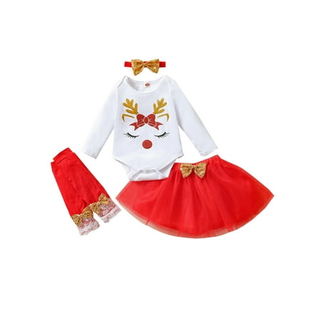 

Seyurigaoka Christmas Set O-Neck Long Sleeve Romper+Skirt+ Headband+ Foot Cover