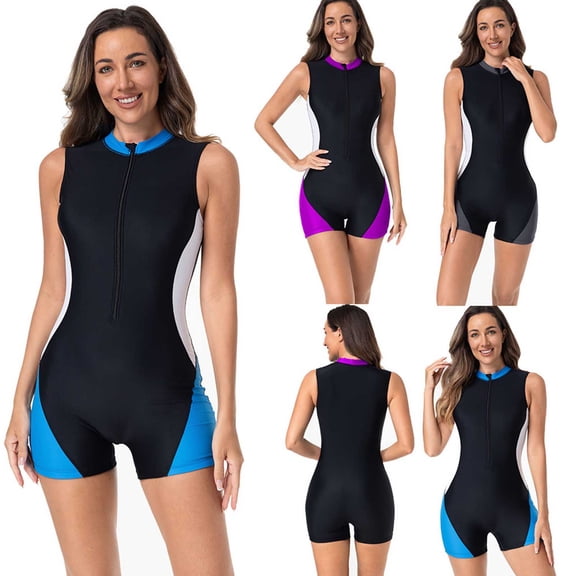 purcolt Shorty Wetsuits for Women Front Zip Diving Suits UPF 50  Rash Guard Sleeveless One Piece Swimsuit for Surfing Swimming Boardinging Kayaking
