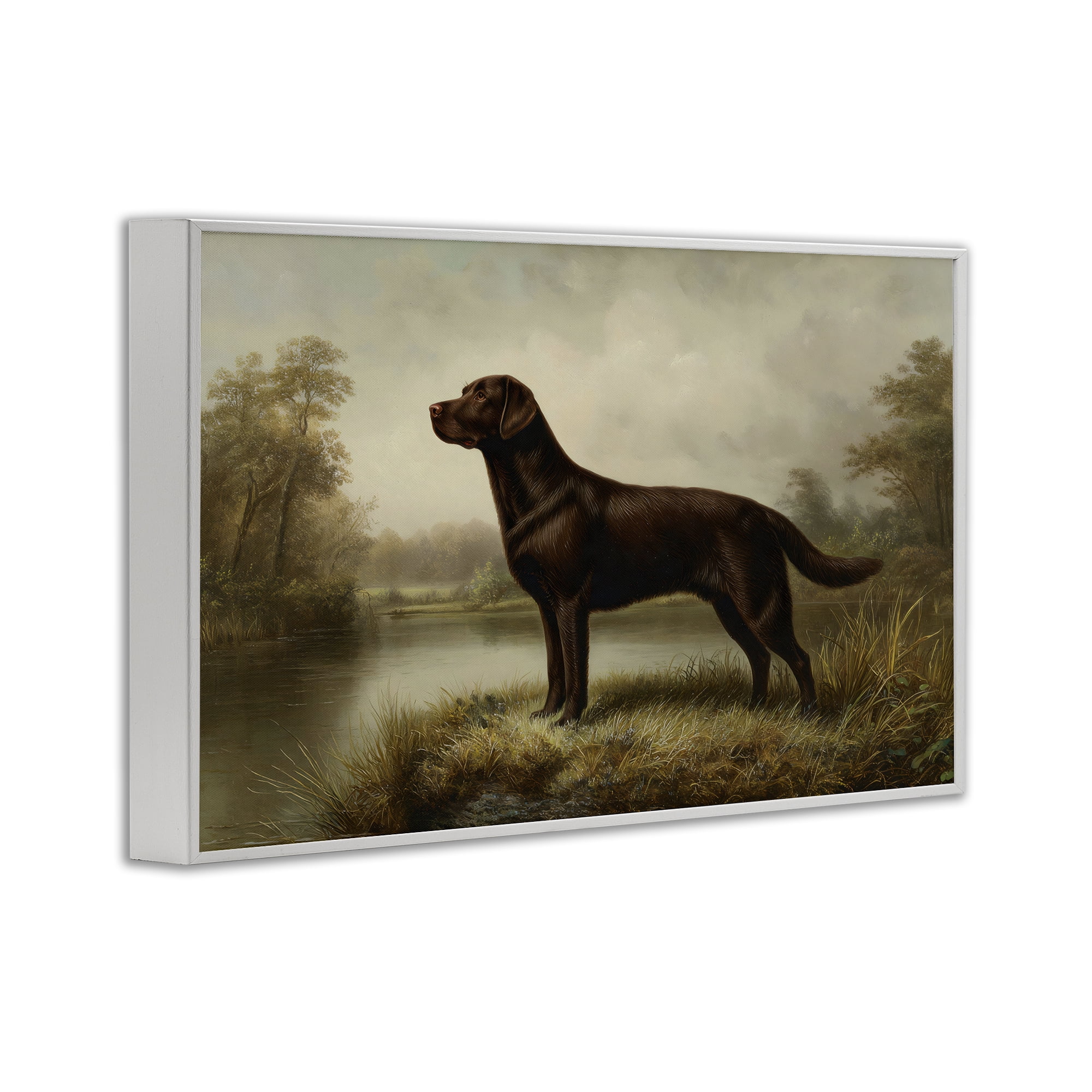 Stupell Industries On Alert Chocolate Lab White Framed Giclee Art, design by Petal Prints Design