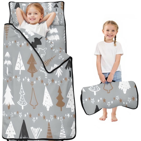 Gray Christmas Tree Pattern Toddler Nap Mats for Kids Preschool,50"x20" Sleeping Mat Bag or Kids,Toddler Sleeping Bag,Toddler Nap Mat or Daycare