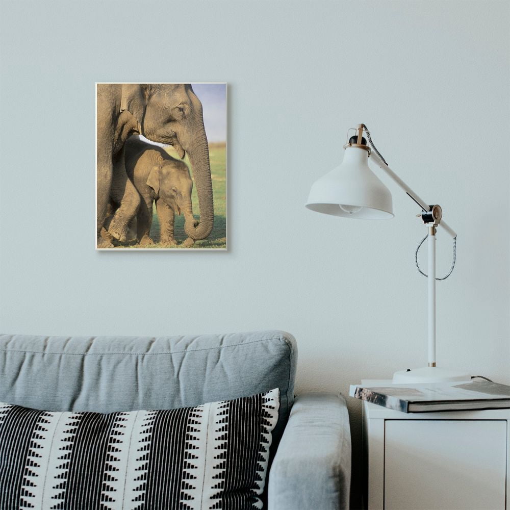 The Stupell Home Decor Collection Elephant Family Mother with Child Wood Wall Art