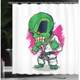 thumbnail image 4 of Ambesonne Cartoon Shower Curtain, Angry Alien Karate Art, 69"Wx84"L, Green Pink, 4 of 5