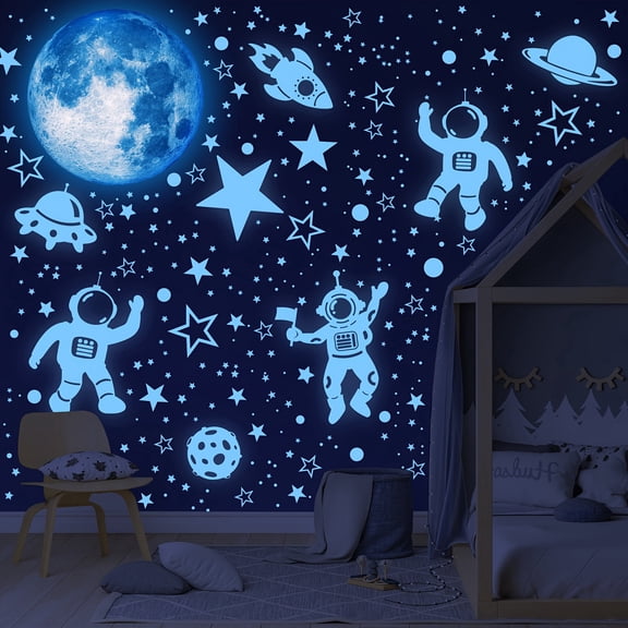 Sinekong 329 pcs Glow in The Dark Stars for Ceiling, Space Wall Decals Galaxy Planets Wall Stickers for Bedroom Nursery