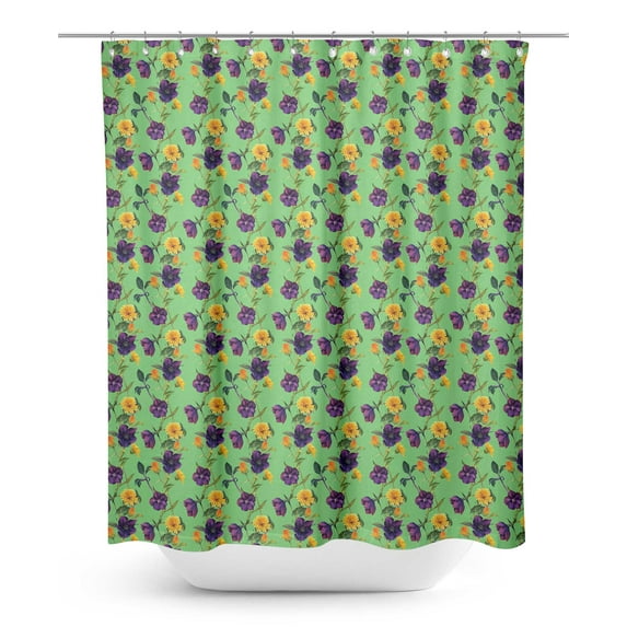 S4Sassy Green Daisy & Clematis Floral Bathroom Decor Shower Waterproof Curtain Drapes Resistant-60 x 84 Inch