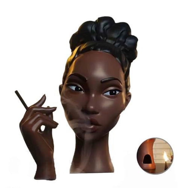 Compre 2 y obtenga 3 Quemador de incienso con cabeza de mujer negra Soporte de incienso con cabeza de hombre negro Decoración de la habitación de la cabeza Artículos geniales para la decoración del h