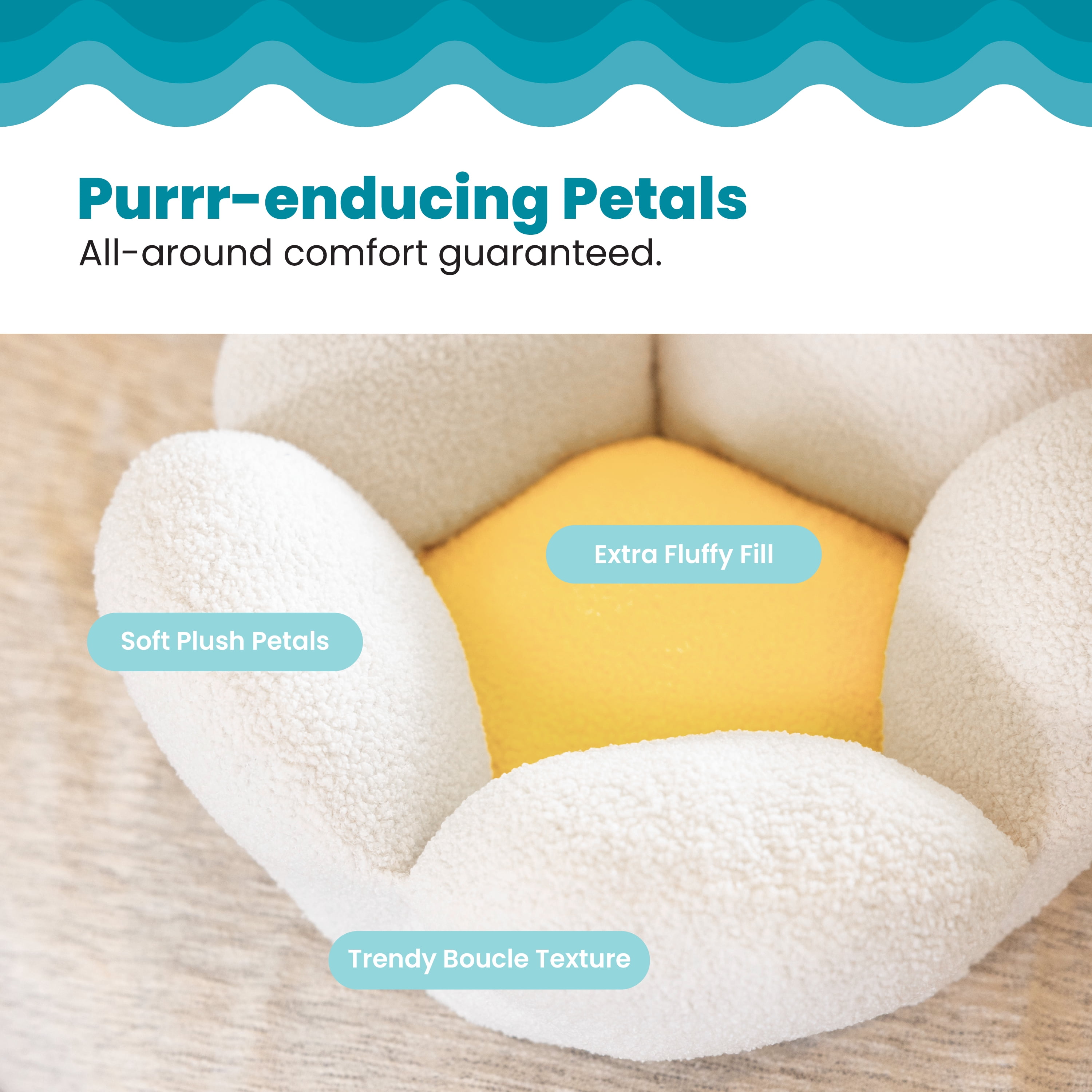 Catstages Purrfect Petals Flower Cat Bed with Plush Support and Raised Sides, White, 21 in - Secure, Soft, Comfortable Bed for Cats and Kittens