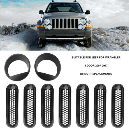 Mesh Grill Inserts With Angry Headlight Bezels For Jeep For Wrangler 2007-2016