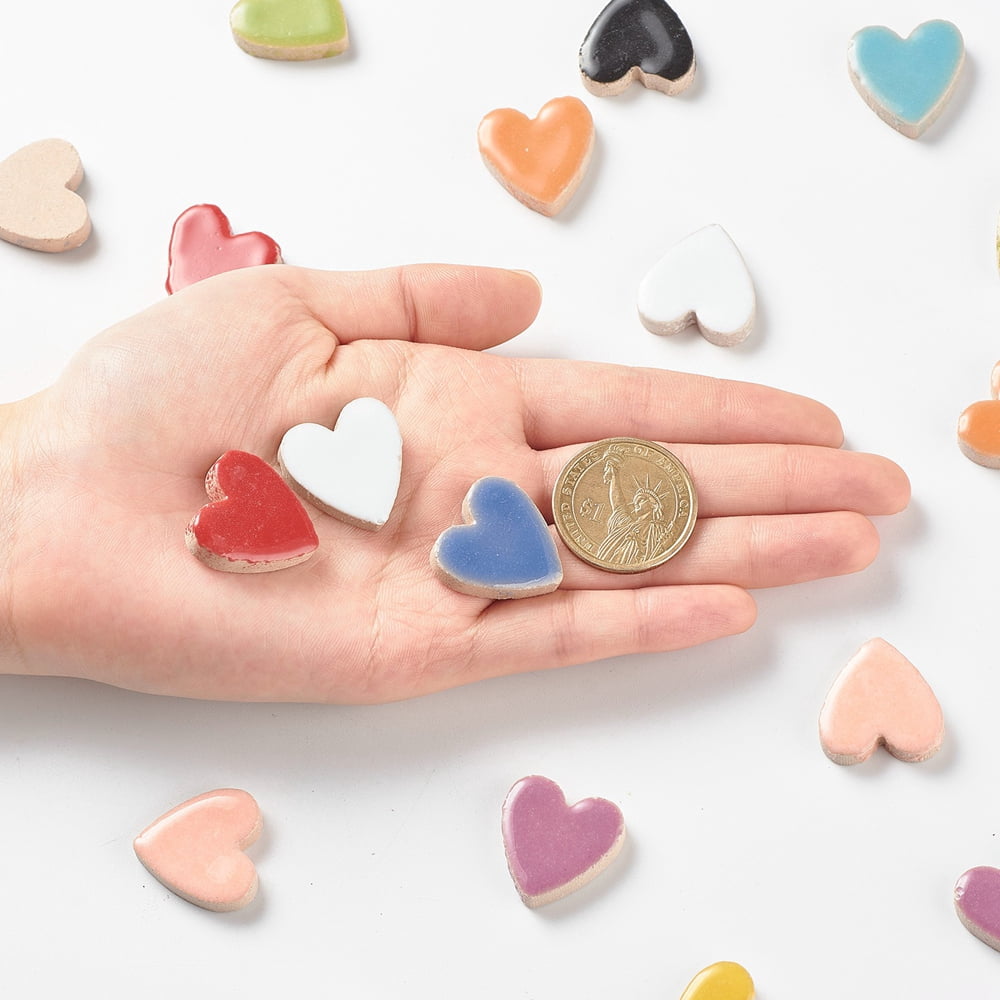 1000g Heart Mosaic Tiles Porcelain Cabochons for Home Decoration or DIY Crafts Mixed Color 23x22.5x6mm 240pcs/1000g