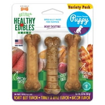 Nylabone Healthy Edibles All-Natural Long Lasting Puppy Chew Treats Roast Beef, Turkey, Apple, Bacon X-Small/Petite - Up to 15 lbs. (3 Count)