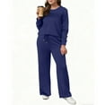 thumbnail image 6 of Women's 2 Piece Outfit Set, Long Sleeve Crewneck Top with Elastic Waist Wide Leg Pants, 2025 Fall New Casual Loungewear Set, Comfortable Relaxed Fit Matching Separates for Home and Travel Blue XXL, 6 of 8