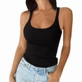 thumbnail image 3 of Women Spaghetti Strap Scoop Neck Ribbed Tank Tops Slim Fitted Cotton Camisole Basic Sleeveless Layering Shirts, 3 of 5