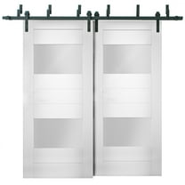 Sliding Closet Opaque Glass 2 Lites Barn Bypass Doors 64 x 80 inches / Sete 6222 White Silk / Modern 6.6ft Rails Hardware Set / Wood Solid Bedroom Wardrobe Doors