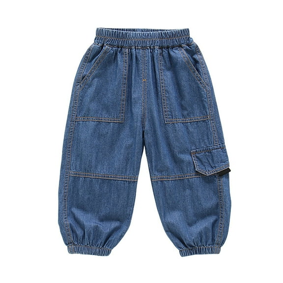 KAUOD Toddler Baby Boys Jeans Vintage Elastic Waist Harem Denim Pants Straight Pull on Fall Casual Denim Trousers with Pockets