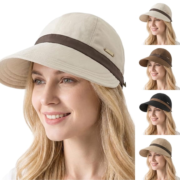 SAZBJOJN Visor Hats for Women Foldable Packable Wide Brim Sunscreen Trucker Hat Women's Summer Sun Hat Adjustable Ponytail Friendly Breathable Baseball Cap Brown