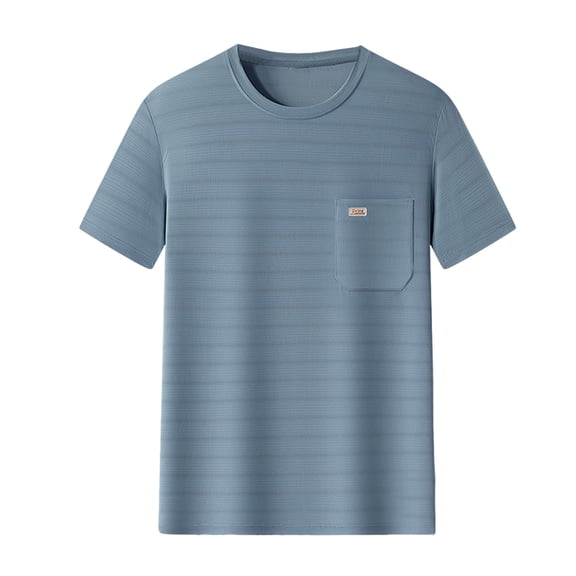 Rvwovn Men's Short Sleeve Pocket T-Shirt Breathable Stripe Crew Neck Tee for Casual Summer Wear