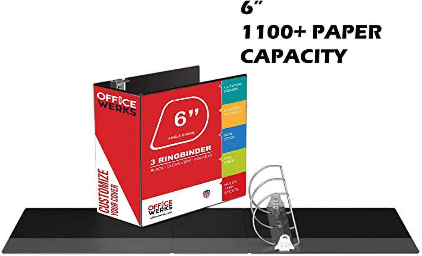 Performore 6" Capacity D Ring Binders with Durable Pockets, Black, 2 Pack