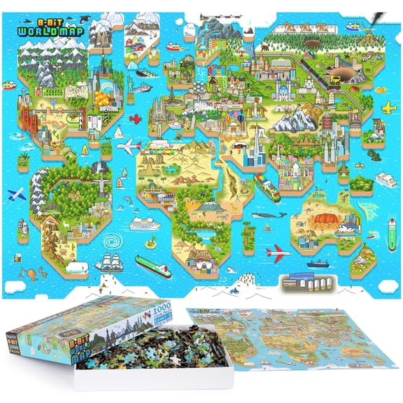 bopster 8-Bit World Map Pixel Jigsaw Puzzle - 1000 Piece