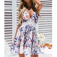 thumbnail image 5 of HLSOHJP Women's Floral Print Beach Sundress Sleeveless Halter Spaghetti Straps Backless Lace Mini Swing Skater Dresses, 5 of 7