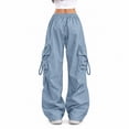 thumbnail image 3 of Womens Cargo Pants Elastic Wide Leg Baggy Pants Workout Sweatpants High Waisted Stretchy Casual Hiking Joggers M, 3 of 4