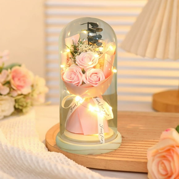 Lámpara LED decorativa con flores preservadas | Minilámpara ambiental para decorar el hogar y la mesita de noche | Regalo de San Valentín, cumpleaños y Navidad | Decoración floral eterna con brillo