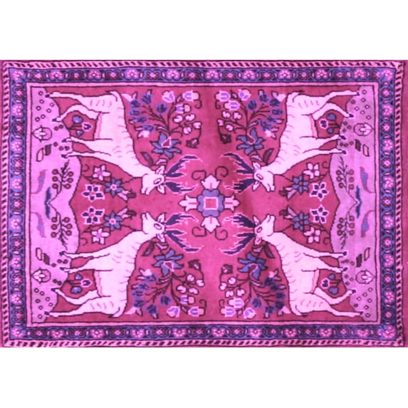 Ahgly Company Indoor Rectangle Animal Purple Traditional Area Rugs, 2' x 5'