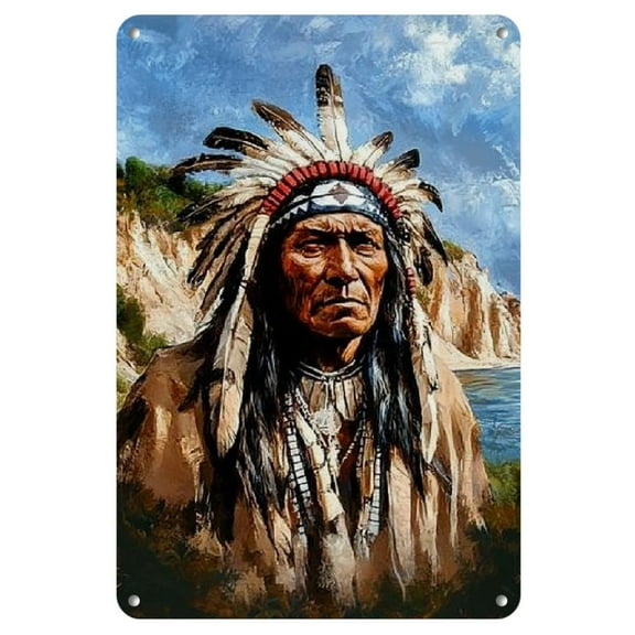 Vintage Indian Chief Iron Wall Sign - 8x12 Inches, Perfect for Home, Bedroom, Bar, Cafe, Office, or Farm Decor, Perfect for Room Decor