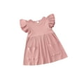 thumbnail image 2 of Kiapeise Toddler Girl Flying Sleeve Dress Ribbed Ruffle Pockets Dress, 2 of 9