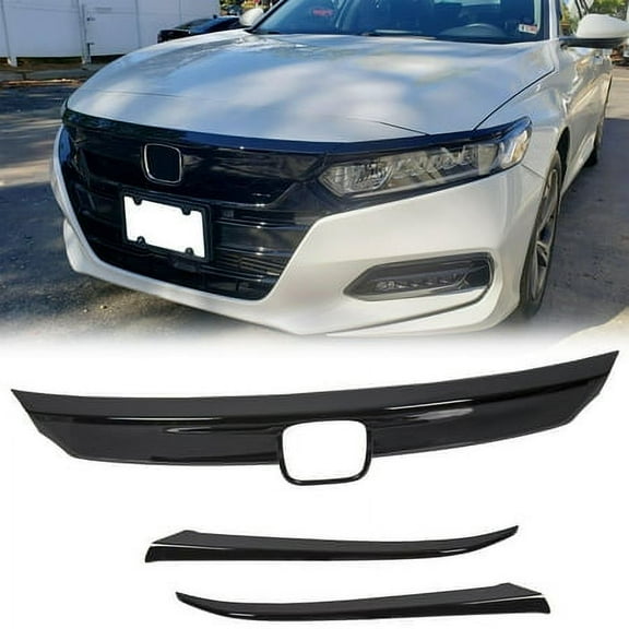 Kojem Hood Lip Bumper Front Grille Cover Moulding Trim Eyelid Cover for Honda 10th Accord Sedan 4DR 2018 2019 2020 (3 PCS!)