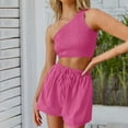 thumbnail image 2 of Women's One Shoulder Gathered Crop Top with Shorts 2 Piece Set Summer Beach Outfit Casual Comfortable Fashion Style, 2 of 2