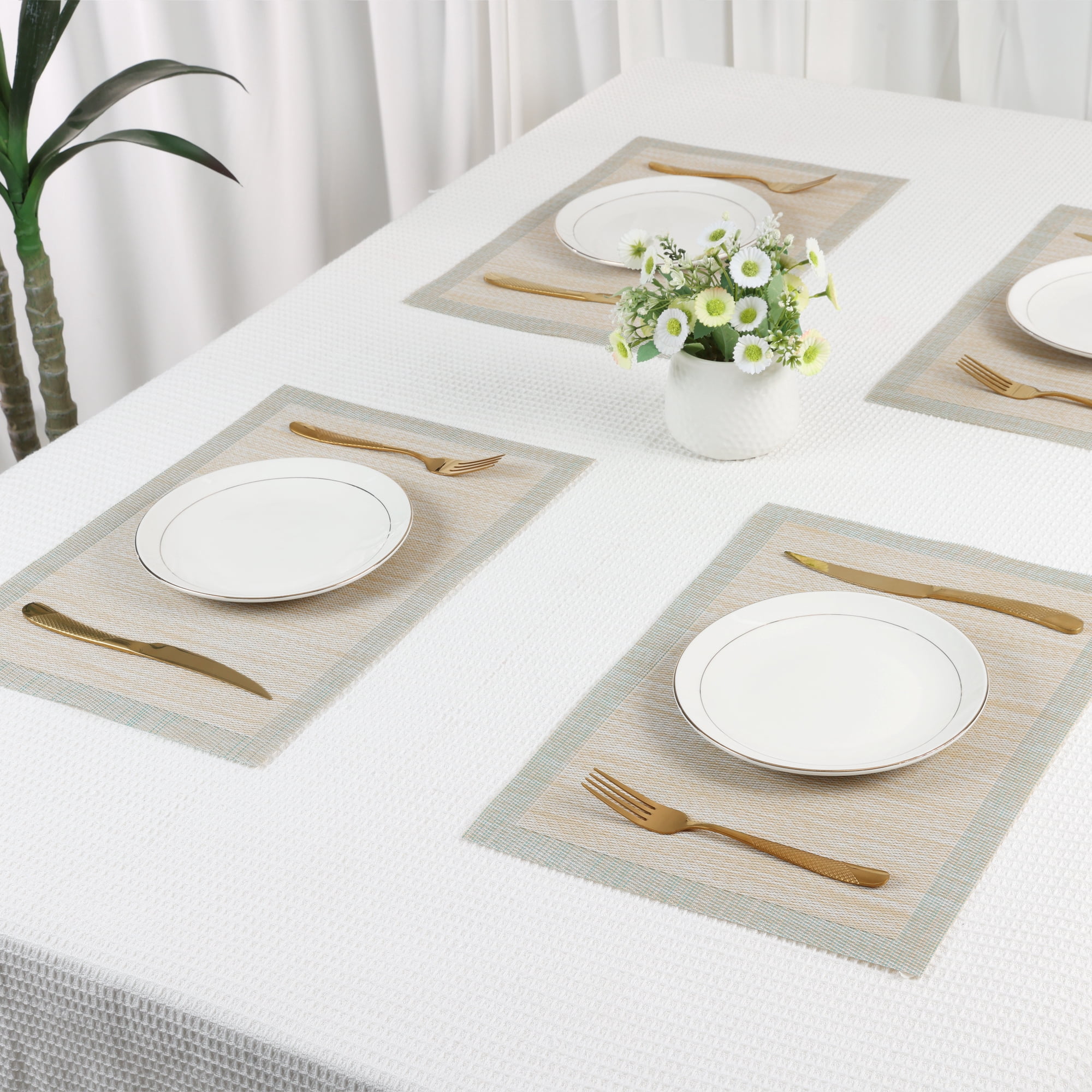 Unique Bargains 8 Pack Place Mats for Dining Table Decor Wipeable Table Mat Beige