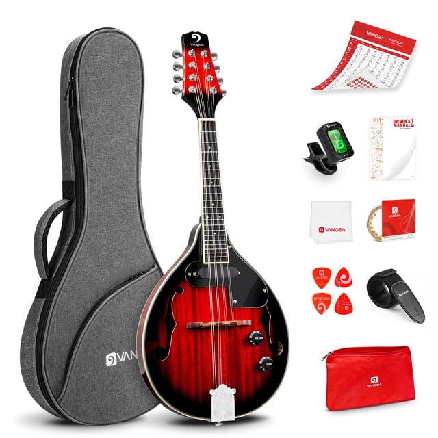 Vangoa Mandolina Instrumento Musical Un Estilo Acústico Mandolina Eléctrica, 8 Cuerdas Mandolina De Caoba Para Principiantes Adultos Adolescentes, Rojo Cereza