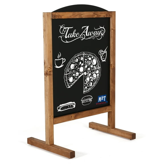 M&T Displays Fir Wood Maki Freestanding Wind Resistant Outdoor Pavement Sidewalk Sign with Double Sided Magnetic Chalkboard for Restaurant, Store, Wedding, Party, Event (Dark Wood, 23.5x31)