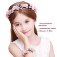 thumbnail image 2 of UBIUO - Corona rústica floral y ramillete de muñeca para novias, niñas de las flores, diadema con flores rosas ruborizadas, tiara, accesorio para el cabello para mujeres y niñas, 2 of 5