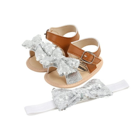 

Utoimkio Kids Sandals Clearance Under $10 Toddler Shoes Baby Girls Cute Fashion Cotton Sequins Bow Non-slip Soft Bottom Sandals Headdress Set
