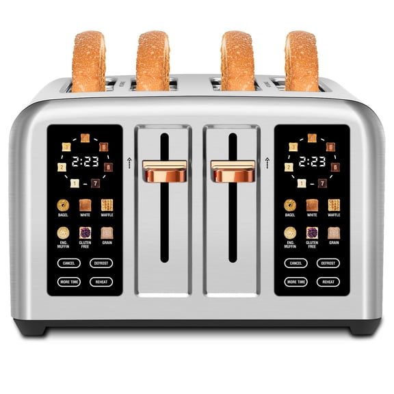 SEEDEEM Tostadora de 4 rebanadas, acero inoxidable, pantalla táctil para control dual, temporizador digital, tostadora inteligente con 6 tipos de pan, 7 ajustes de sombra, ranura de 1.5 pulgadas de an