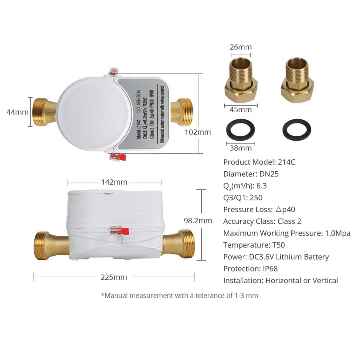 Tuya Zigbee Ultrasonic Water Meter DN20 with Valve LCD Display Water Quantity Flow Consumption Measure IP68 Waterproof,1 x Ultrasonic Water Meter kit