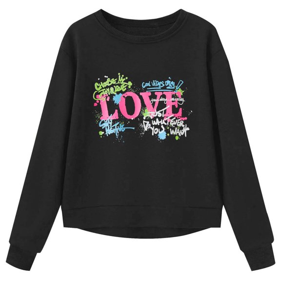 Tisuna Crewneck Sweatshirts For Girls Cozy Love Print Sweatshirt Teen And Youth Casual Wear Long Sleeve Tshirts Size 3-4 Years