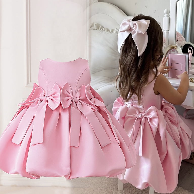 Fyduu Baby Girls Formal Dresses Party Birthday Flower Girl Wedding Gown Satin Vest Dress For Dresses Casual Sundress Comfort Sport Wear 9-12 Months