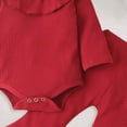 thumbnail image 4 of NOLDARES Baby Girl Newborn Clothes 3Pcs Set Long Sleeve Romper Flared Pants Headband Fall Winter Cute Outfits,Red,12-18 M, 4 of 4