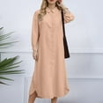 thumbnail image 4 of YDFCWXW Women's Casual Button Down Maxi Shirt Dress Long Sleeve Button Up Tunic Long Dress Fall Fashion (Khaki, XXL), 4 of 6