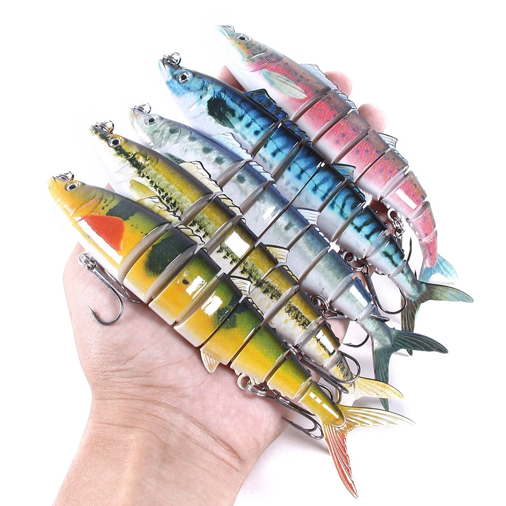 HENGJIA Fishing Lures, 5pcs Large Multi Jointed Fish Fishing Kits Slow Sinking Lifelike Swimbait Freshwater and Saltwater for Trout Bass Lures, 7"/1.34oz