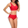 thumbnail image 5 of WREESH Womens Cross Bathing Suit High Waisted Bikini Solid Color Swimwear Two-Piece Slim Swimsuit Bikini Straped Swimsuits Red, 5 of 9