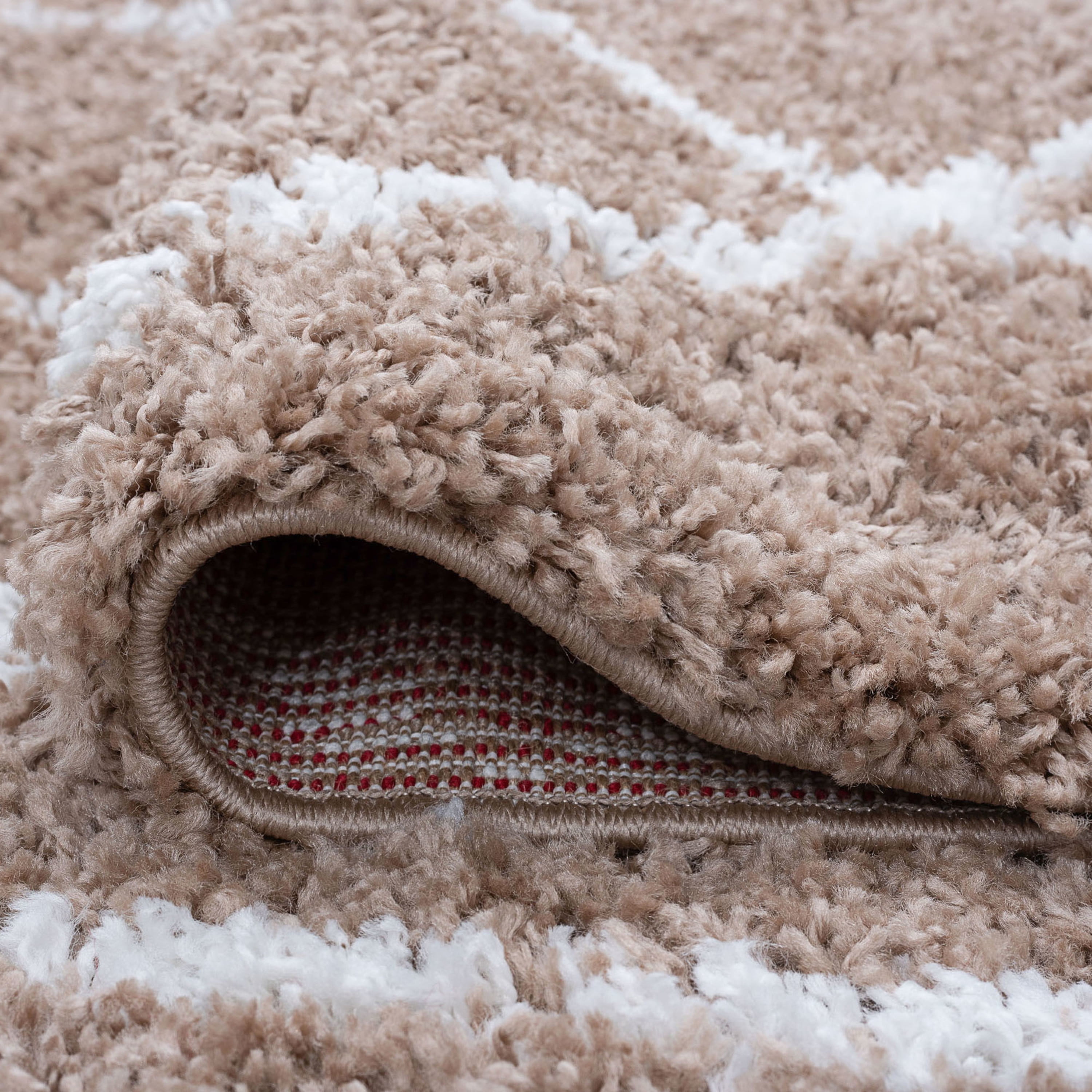 Contemporary 4x6 Area Rug Shag Thick (4' x 5'3'') Diamond Tan, White Indoor Rectangle Easy to Clean