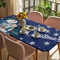 thumbnail image 3 of Navy Blue Snowman Christmas Table Cloths for 5 Foot Rectangle Tables, Xmas Gifts Wreath Snowflake Patio Waterproof Elastic Fitted Tablecloths, Washable Rectangular Table Cover for Camping, 3 of 8