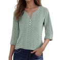 thumbnail image 2 of Womens 3/4 Sleeve Tops Ladies Fashion Casual Jacquard Top Blouse Basic Tees XL, 2 of 5