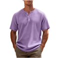 thumbnail image 2 of WIZUTIZ Mens Waffle Henley Shirts 3 Button Solid Short Sleeve Collarless Shirts Basic T-Shirts for Summer, 2 of 5