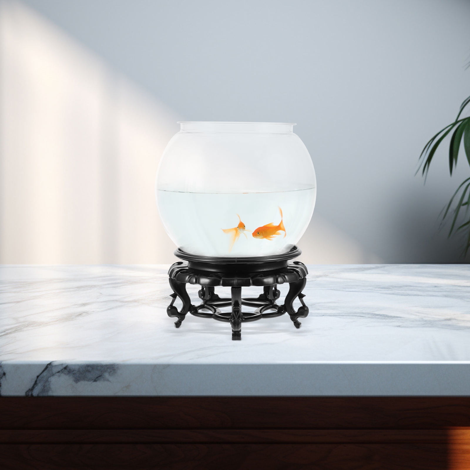 Tineasur 1Set Simple Clear Plastic Fish Bowl Small Round Aquarium for Desktop Decoration and Easy Maintenance